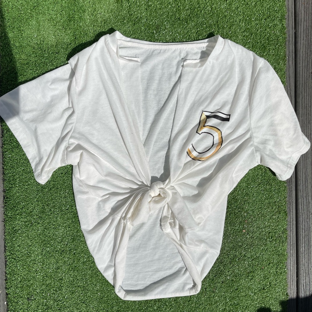 White Graphic Knot-Front Tee